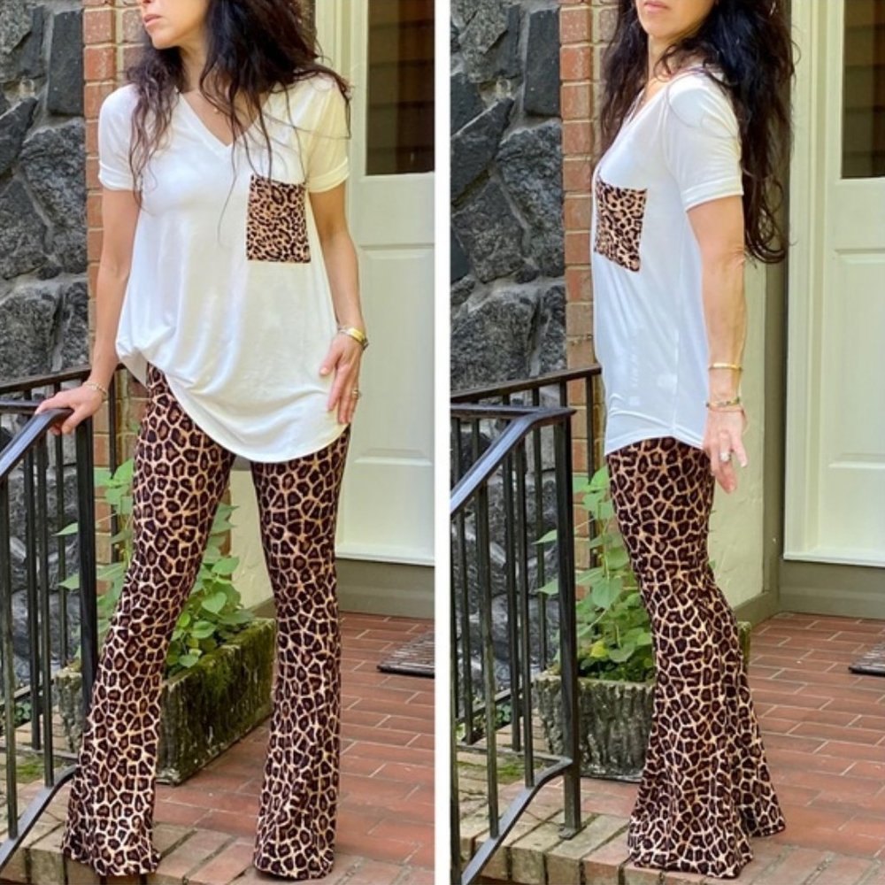 Leopard Flare Pants Pull On Leggings NEW LAST PAIR - Picture 4 of 8
